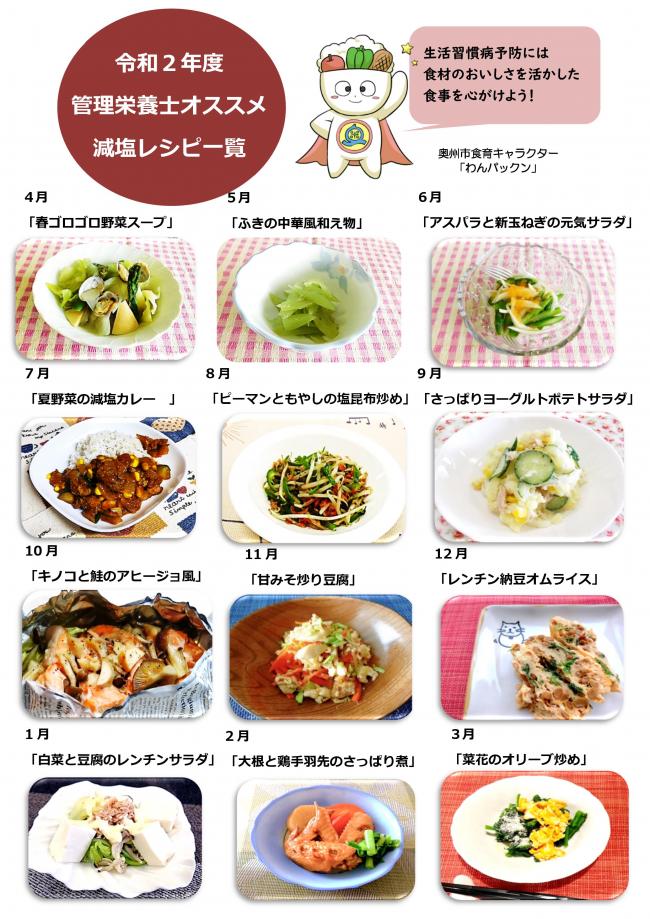 令和2年度管理栄養士オススメ減塩レシピ一覧の写真