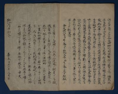 見開きの両ページに漢字とカタカナで文章が書かれた夢物語の写真