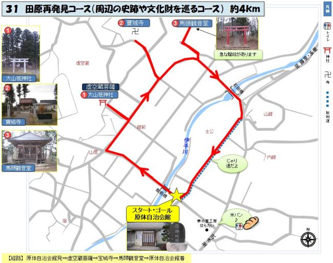 田原再発見コースの地図と案内イラスト
