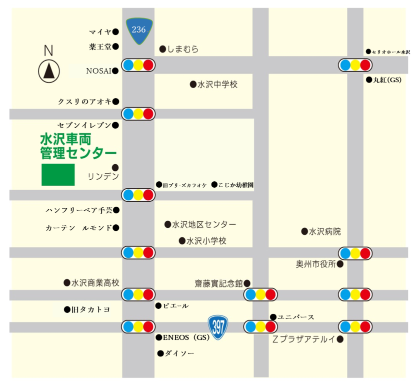 水沢車両センター周辺地図のイラスト
