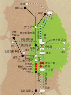 青森・秋田・宮城との交通アクセスを表した地図