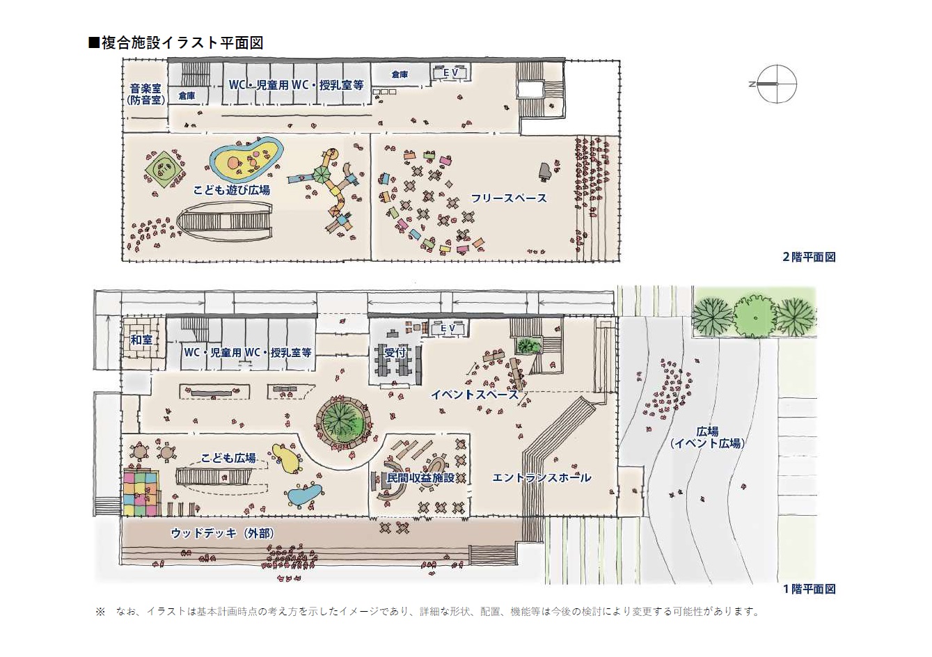 複合施設モデルプラン（イラスト平面図）