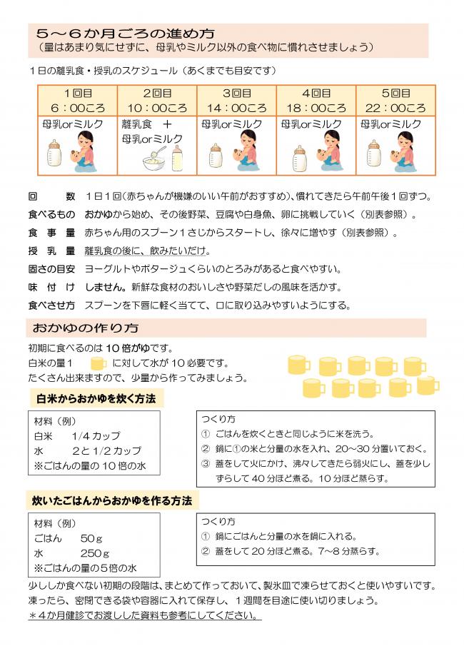 5～6か月ごろの離乳食の進め方のチラシ