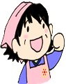 ピンク色のエプロンと三角巾をつけた食生活改善推進員のイラスト