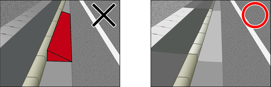 車乗り入れ鉄板の例（左）と切り下げの例（右）のイラスト