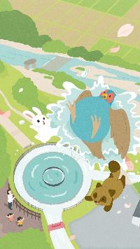 胆沢の円筒分水工から吹き上がる水とキジロクくんたちが描かれた市議会だよりの表紙イラスト