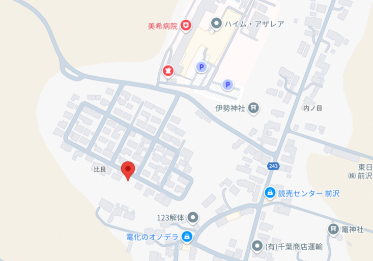 前沢古城字比良36番116の位置図