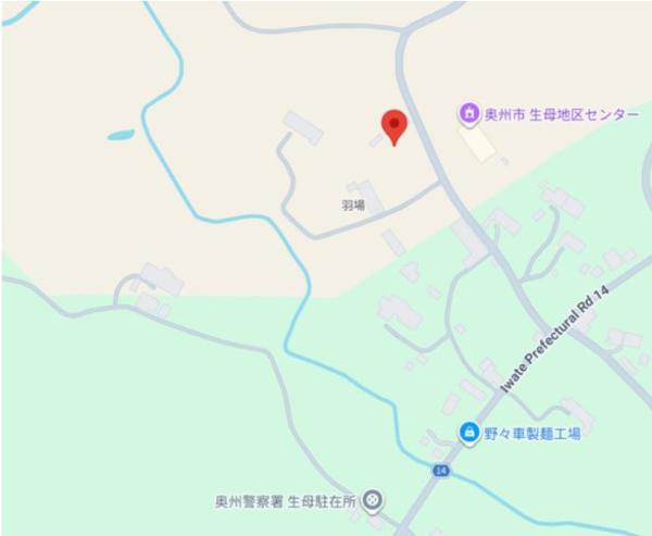 前沢生母字羽場28番1の位置図